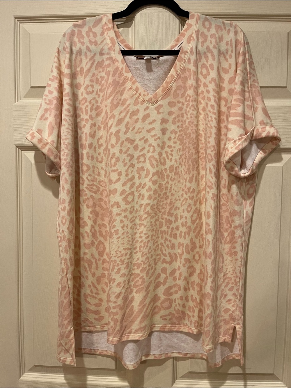 new directions Pink Animal-Print V-Neck Short Sleeve Top